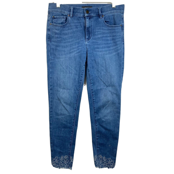 Ann Taylor Jeans Womens Sz 6 Blue Floral Embroidered Ankle Skinny Cotton Stretch - Picture 1 of 11